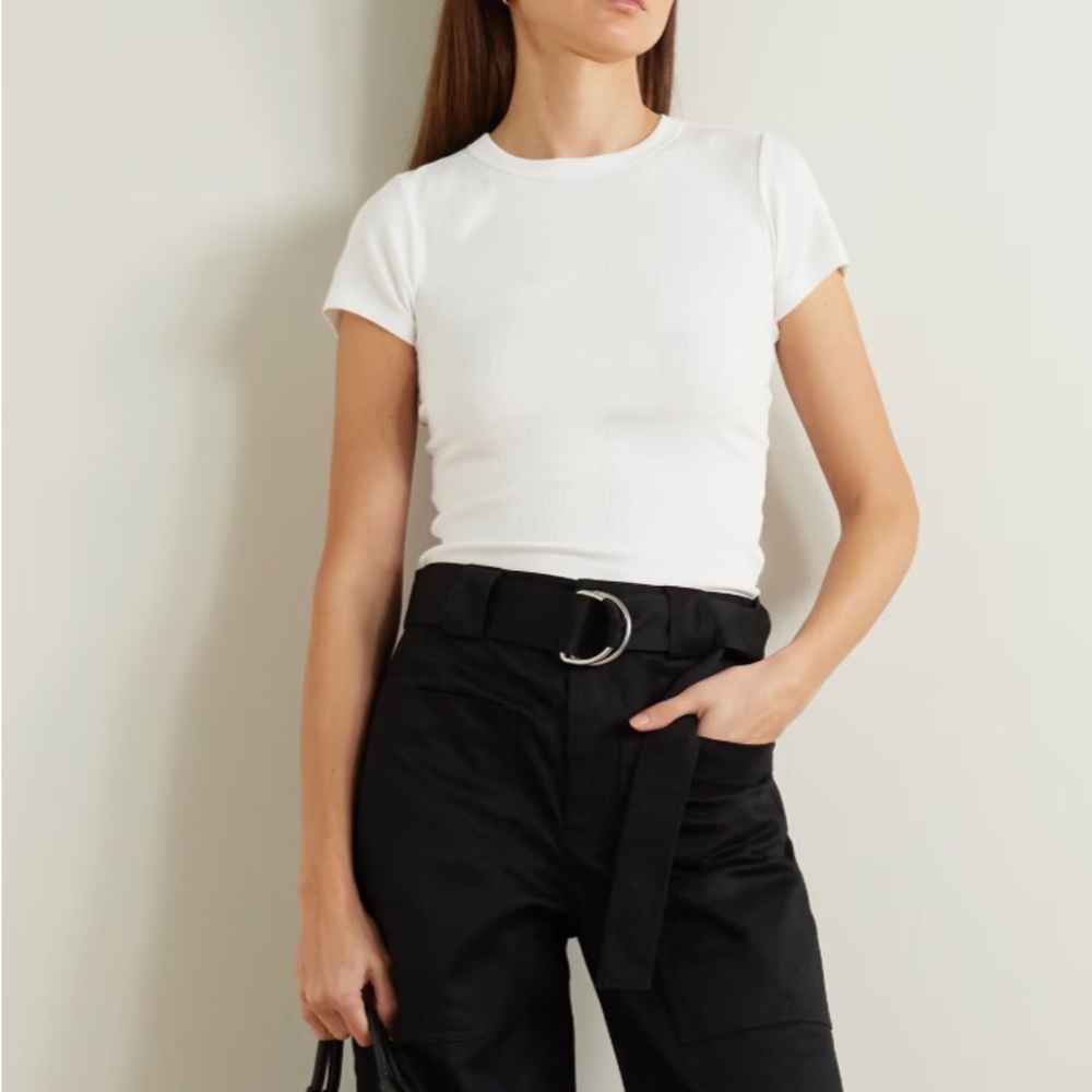Leset Kelly Ribbed Cotton Jersey T Shirt size small, white